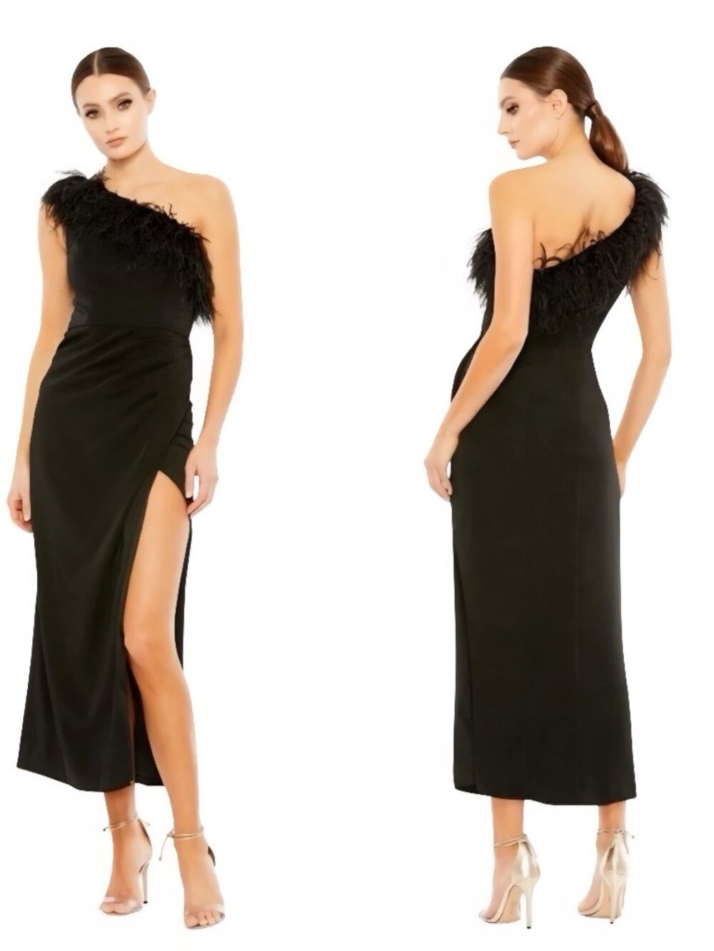 Mac Duggal A68147 Black Feathered One-shoulder Dress size 2